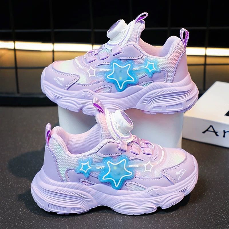 Girls' Shoes Spring New Style Dad Shoes Children's Trendy Light-Up Shoes Big Kids' Rotating Buckle Sneakers