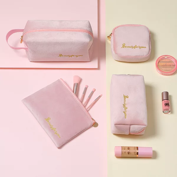 Velvet Cosmetic Bag High-value Cosmetic Storage Mouth Red Envelope Flannel Cosmetic Bag Large Capacity High-quality Four-piece Set