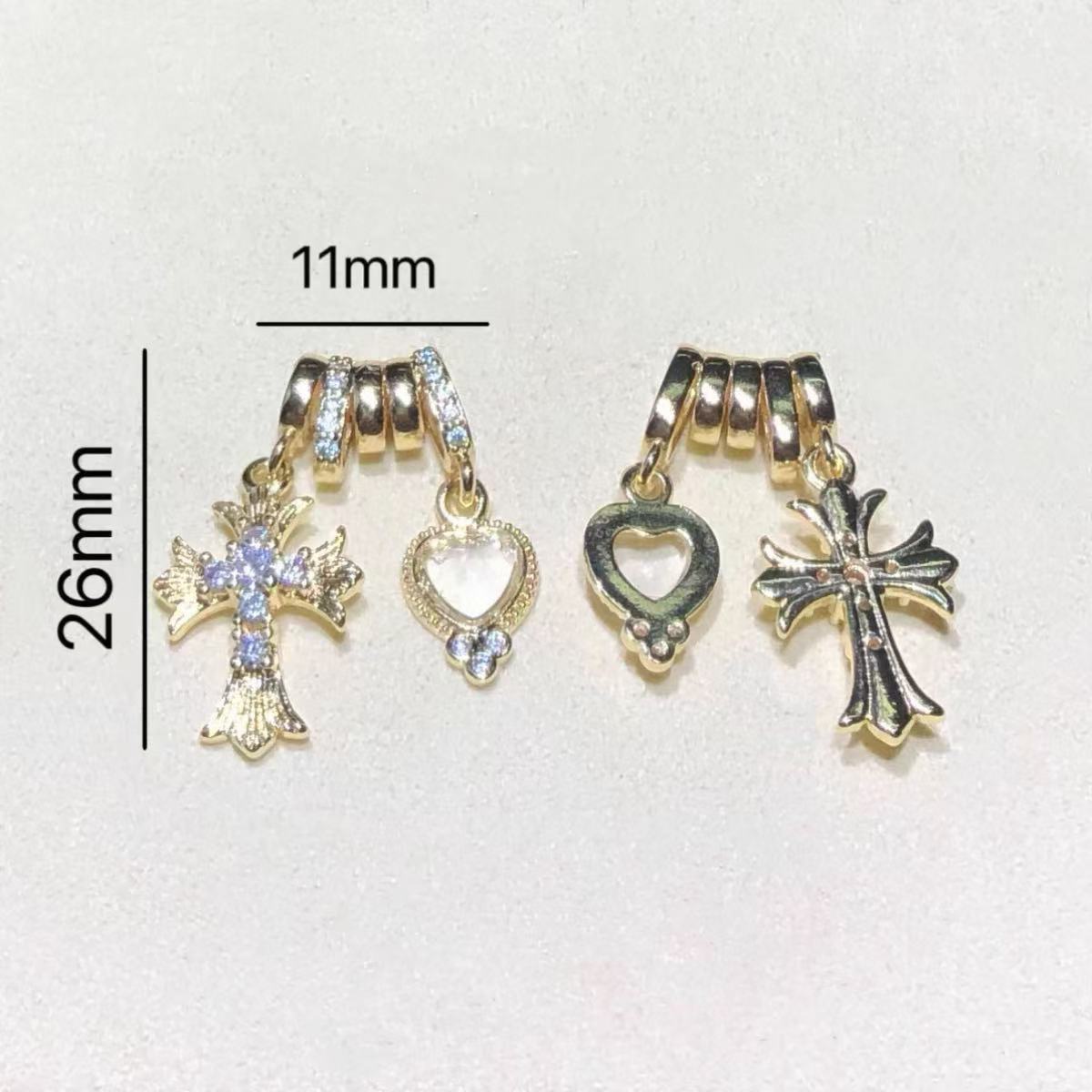 14K Gold-Plated Color-Preserving Crystal DIY Accessories Cross Spacer Beads Heart Charm Bracelet Necklace String Accessories