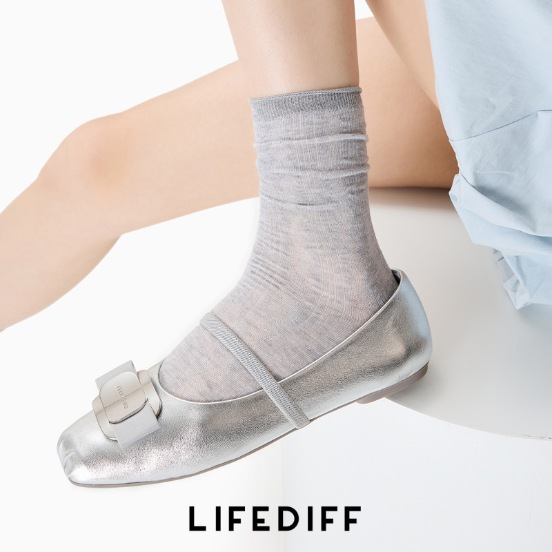 Thin Hollow Mesh Breathable Spring and Summer Socks for Women, Mid-Calf Socks, Seamless Summer Solid Color Slouch Socks 26218