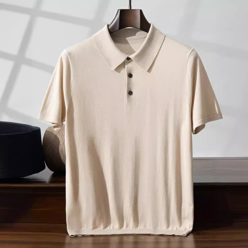 Summer New Style 85% Mulberry Silk 15% Cashmere Imitation Knitted Polo Collar Thin Short-Sleeved Men's T-Shirt Bottoming Shirt Summer New Style 85% Mulberry Silk 15% Cashmere Imitation Knitted Polo Collar Thin Short-Sleeved Men's T-Shirt Bottoming Shirt