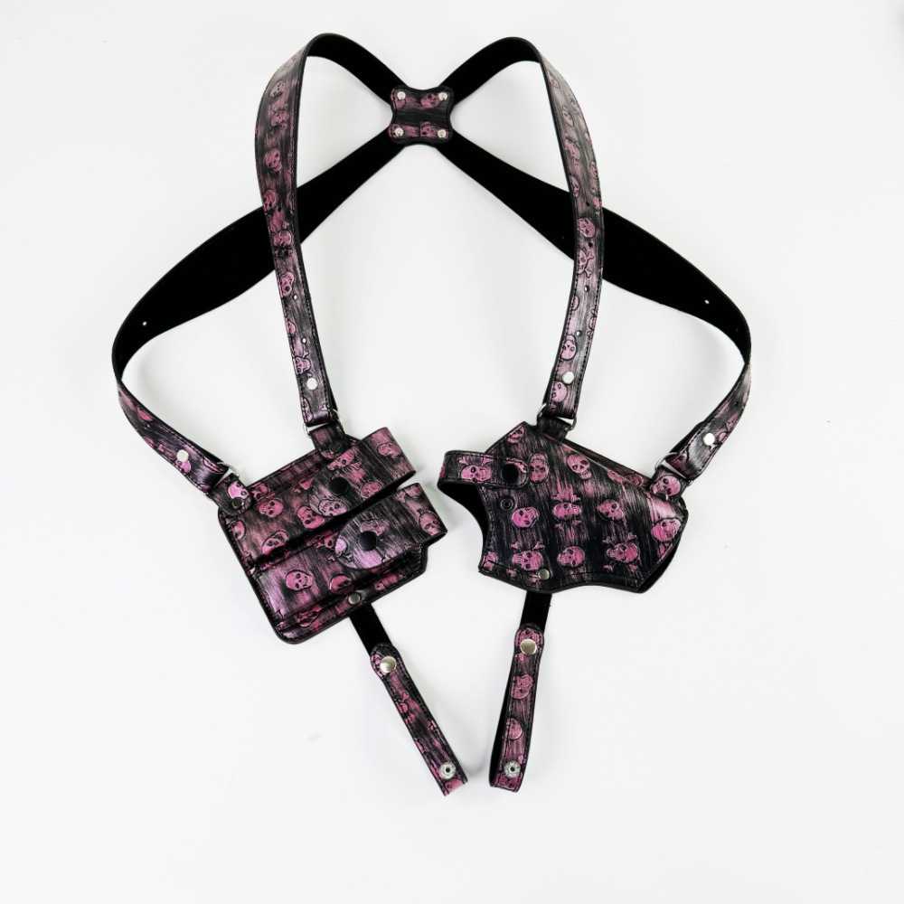 유니섹스 두개골 언더암 권총 홀스터 전술 권총 더블 로우 몰더 홀더 할로윈 원피스 어깨 총 가방