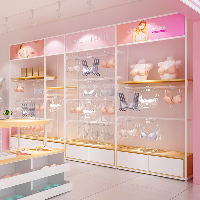 Tienda de ropa pantalla rack tienda pared sujetador pijamas calcetines estante de exhibición gabinete ropa interior estante de la ropa interior