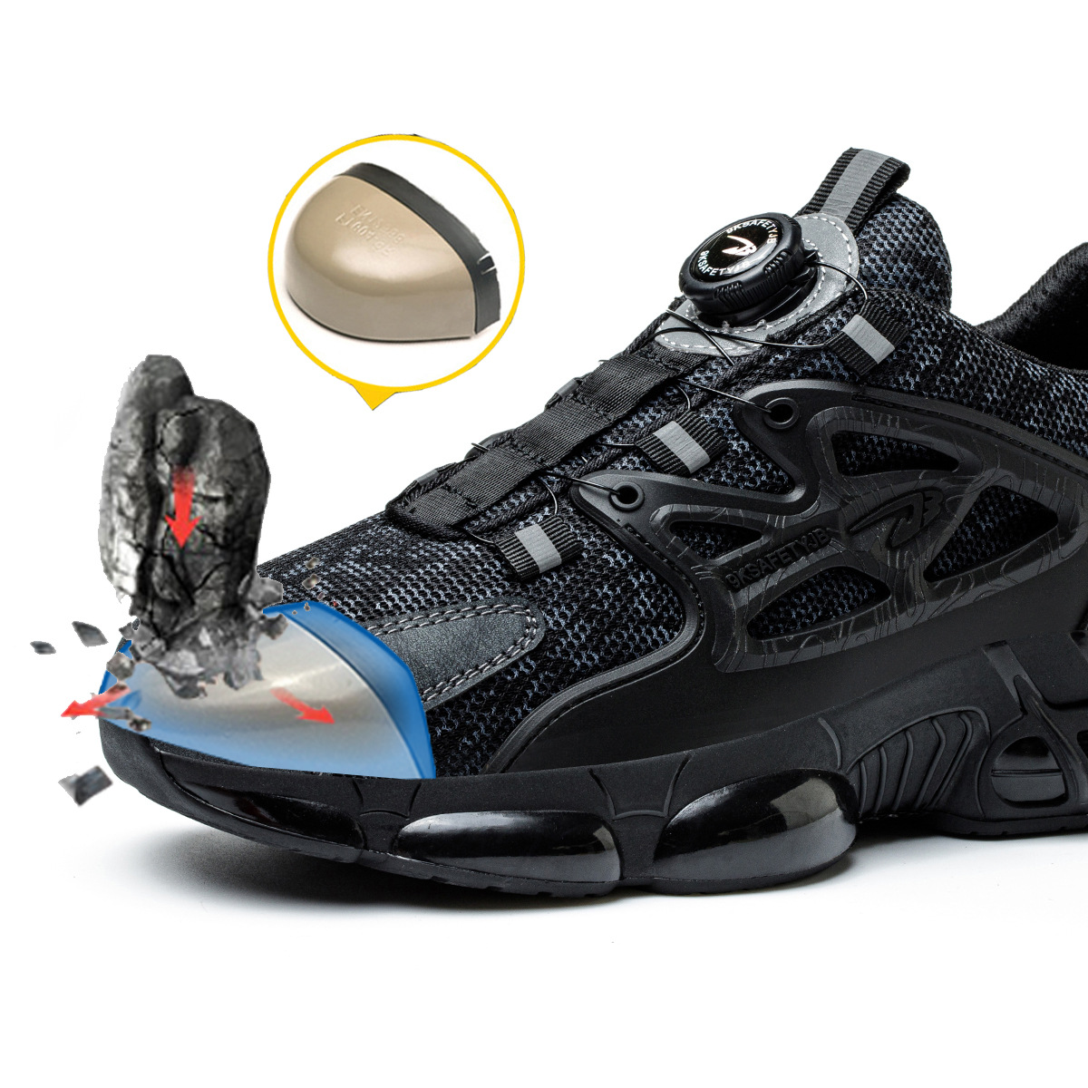 Zapatos de Trabajo de Seguridad Anti-impacto con Botón de Malla de Tejido Volador, Antipunciones, para Construcción image 3