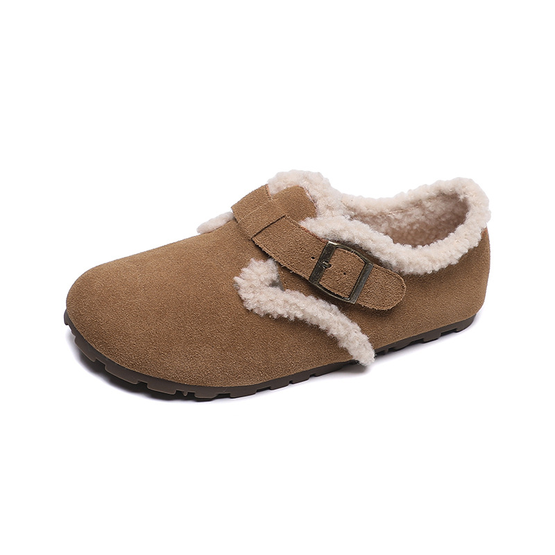 Wieway girl 618-2 Leather birkenstocks woman with fleece jacket fur shoes Boken single soft soled beanie shoes woman