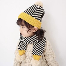 宝宝帽子围巾两件套秋冬护耳婴儿针织套装秋冬保暖斜纹外贸毛线帽