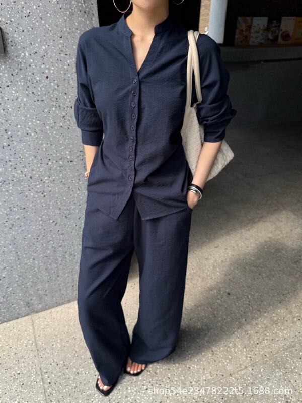 极简老钱风时尚套装时尚时髦衬衫长袖显瘦高腰系带休闲裤气质优雅|undefined