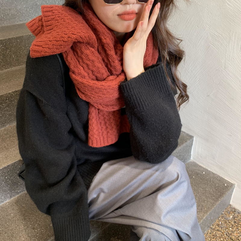 Solid Color Thick Wool Knit Scarf NSCM101560