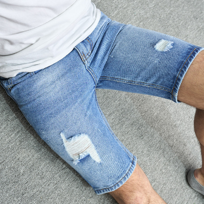 Bermudas Jeans Rotos para Hombre de Algodón y Poliéster, Efecto Desgastado, Cintura Media, para Uso Casual image 5