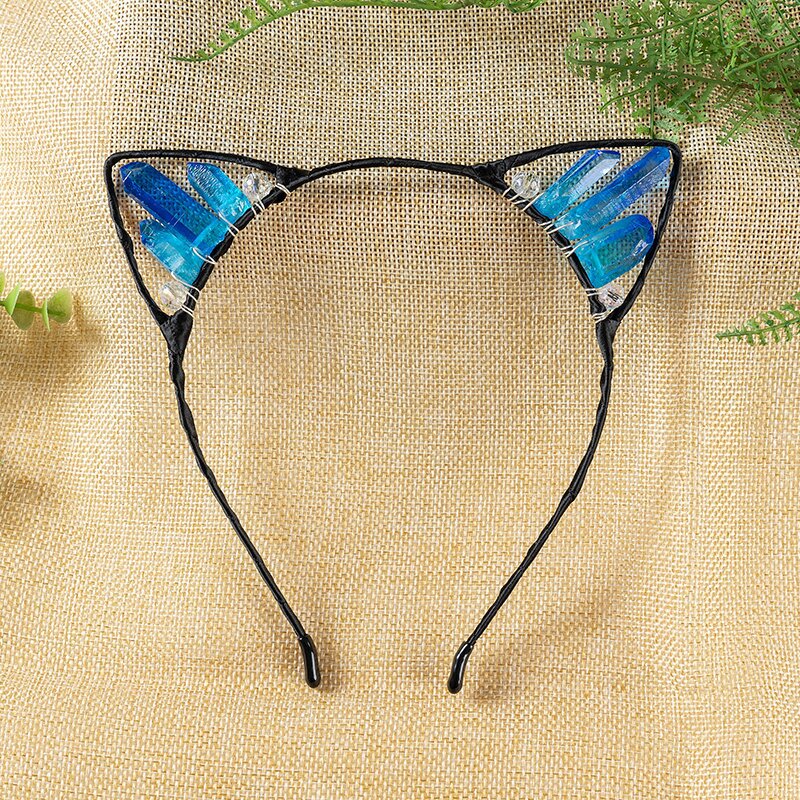 Orejas de gato diadema cristal natural Amazon Venta caliente chapado color accesorios para el cabello hecho a mano fiesta image 27