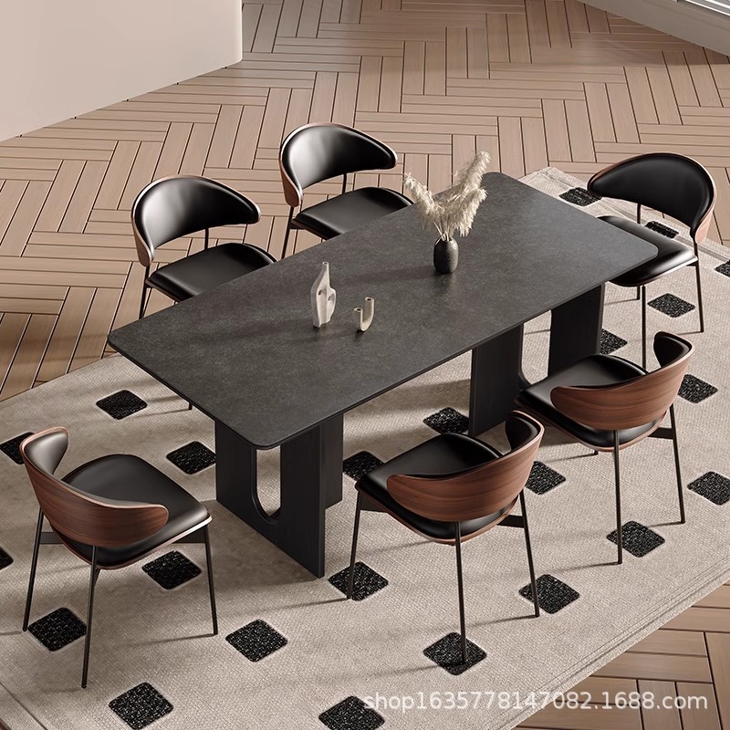Estilo italiano minimalista apartamento pequeño rectángulo sala de estar para el hogar moderno y simple mesa de comedor de tablero de roca colgante combinación de silla de comedor de lujo ligero