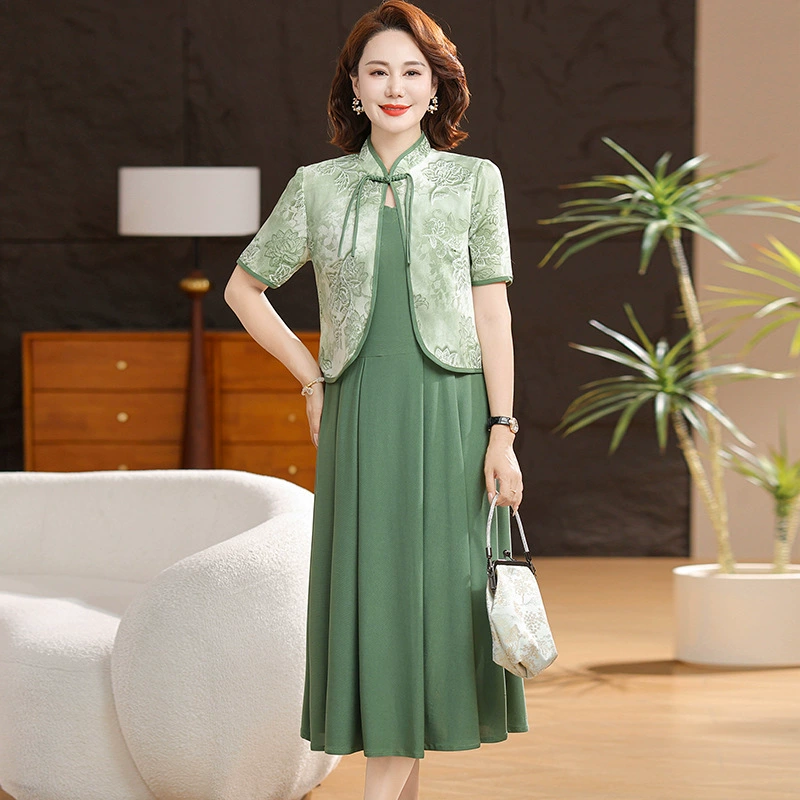 Мама летнее темпераментное платье из двух частей 2025 новый средний и пожилой женский китайский топ майка юбка