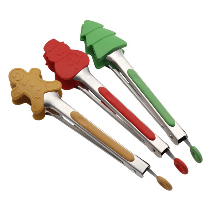 Spot clip de comida de Navidad de silicona clip de comida de acero inoxidable clip de barbacoa de 7 pulgadas clip de pan clip de barbacoa aislado clip de bistec