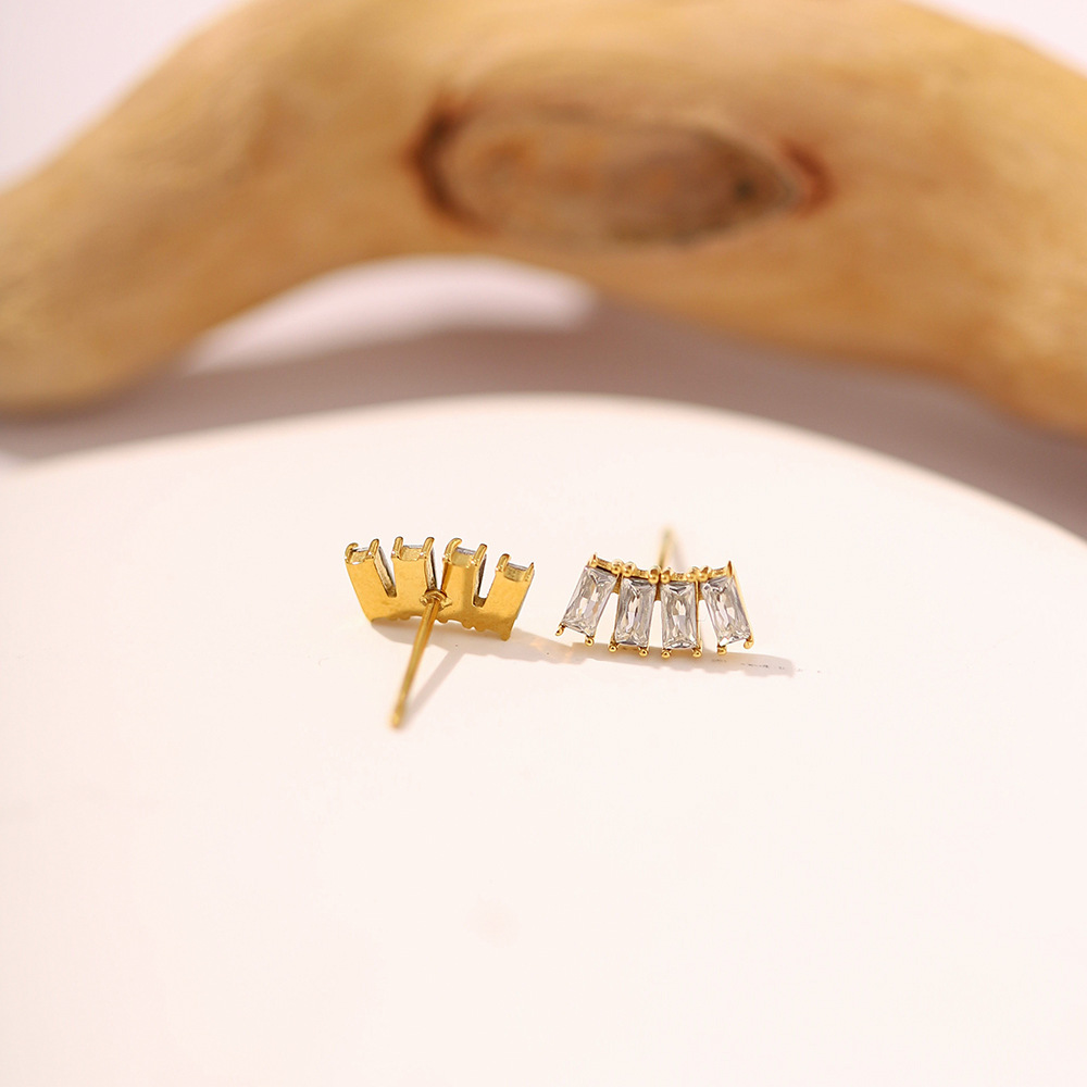 Luxurious Geometric Stainless Steel Earrings Gold Plated Zircon Stainless Steel Earrings