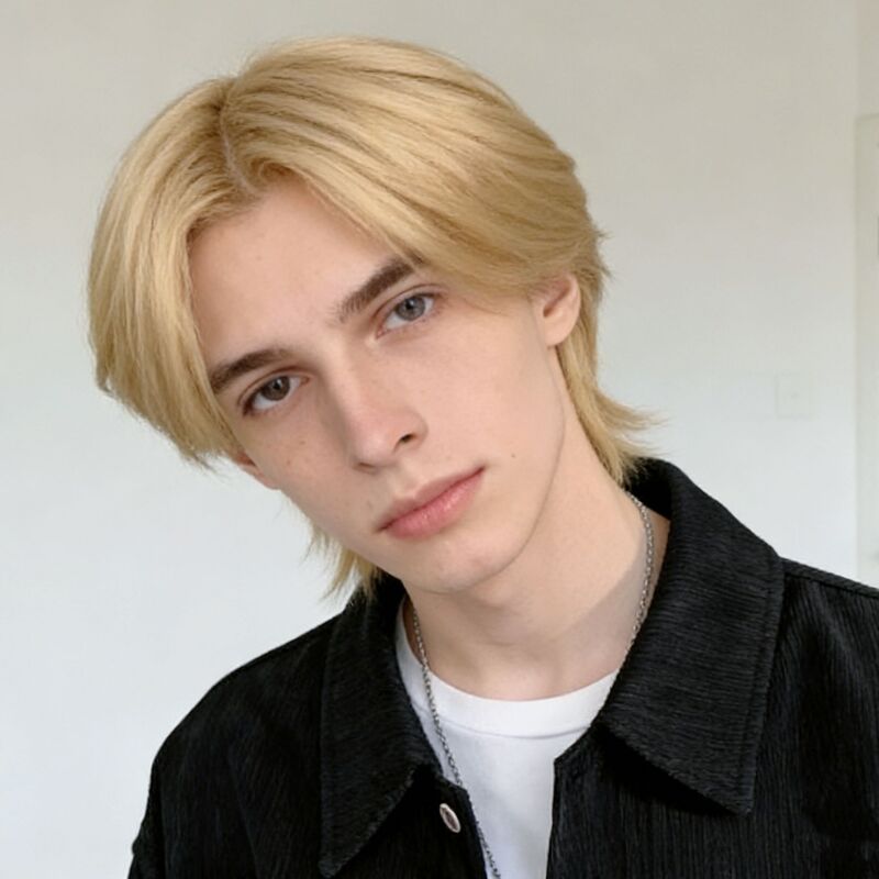 Cross-Border Wig for Men, Stylish Mullet Style, High-Temperature Fiber, Middle-Parted Short Hair, Full Wig, Manufacturer Wholesale in Stock