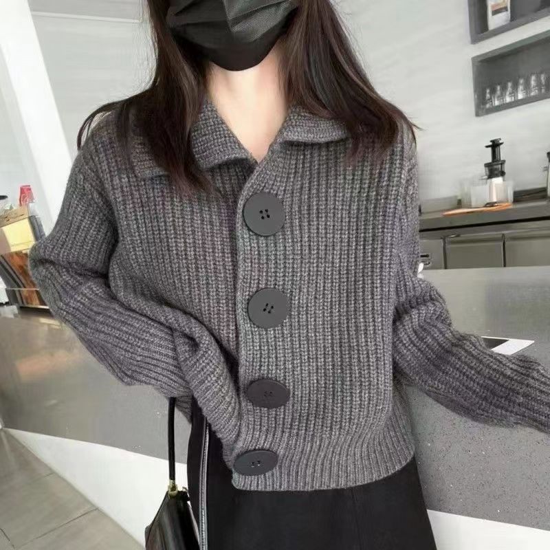 Women's Clothing version of the new spring and autumn sweater versatile coat loose fashion big button western style lapel knitted cardigan for women_voghion.com