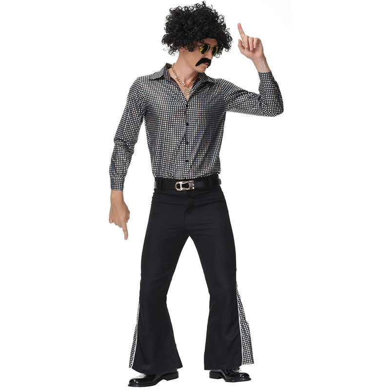 Halloween Retro Disco Hippie Hip-Hop Singer Cosplay Costume Men's Performance Outfit 70S Style Suit