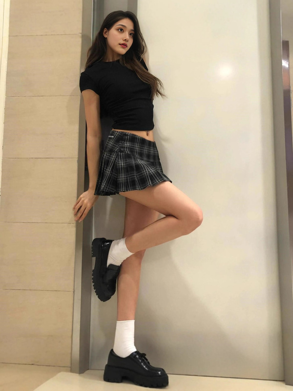 美式复古格纹百褶裙女2025新款秋季低腰外穿半身裙显瘦a字短裙子|undefined