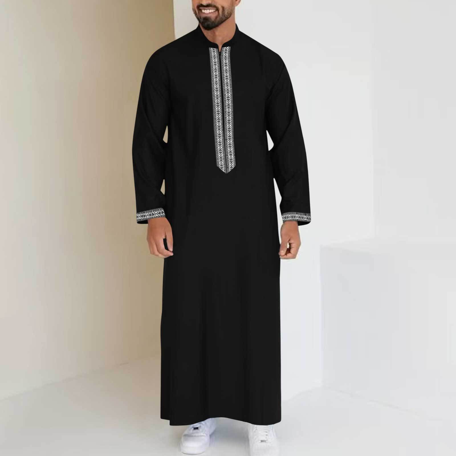 2025 New Amazon AliExpress Men's Long-Sleeved Stand Collar Cross-Border Casual Ethnic Clothing