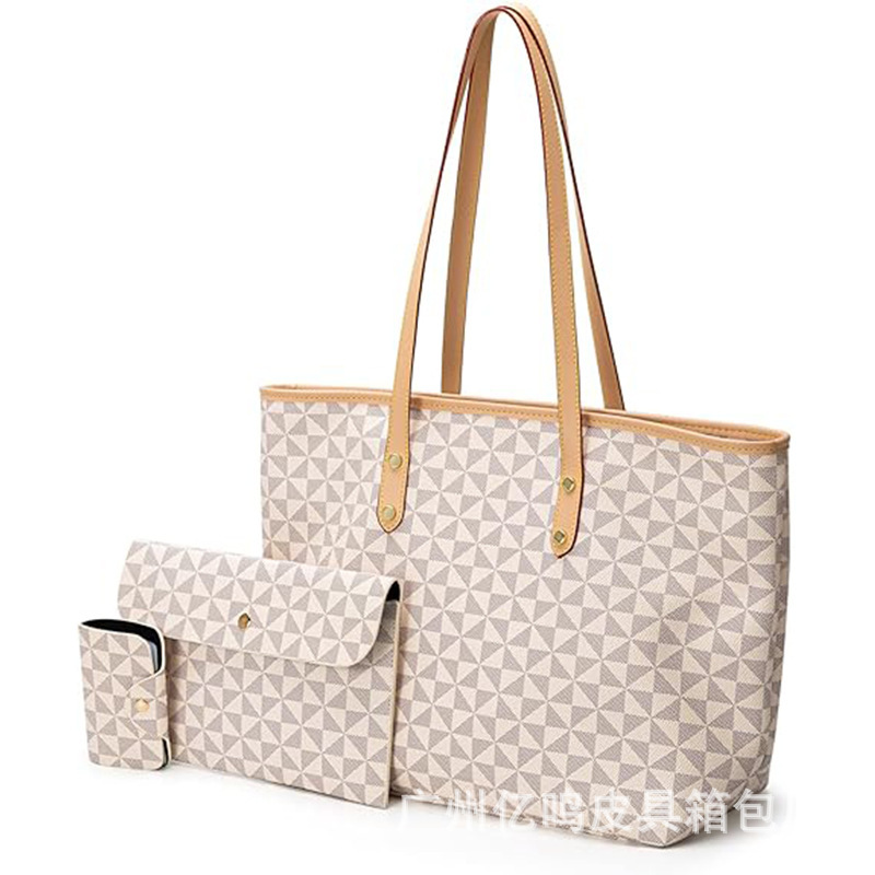 Women's Handbag for Work and Work Clothing, Fashionable Plaid Tote Bag, Shoulder Bag, Handbag, Wallet Set, 3-Piece Set