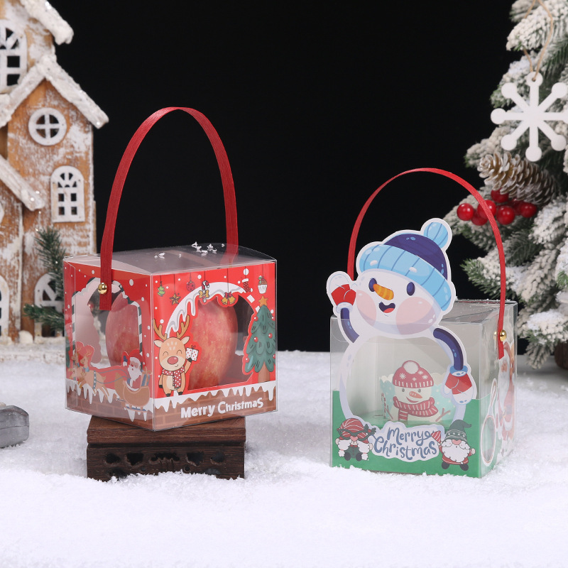 正方形透明圣诞节烘焙包装盒纸杯蛋糕盒卡通圣诞苹果盒儿童礼物盒