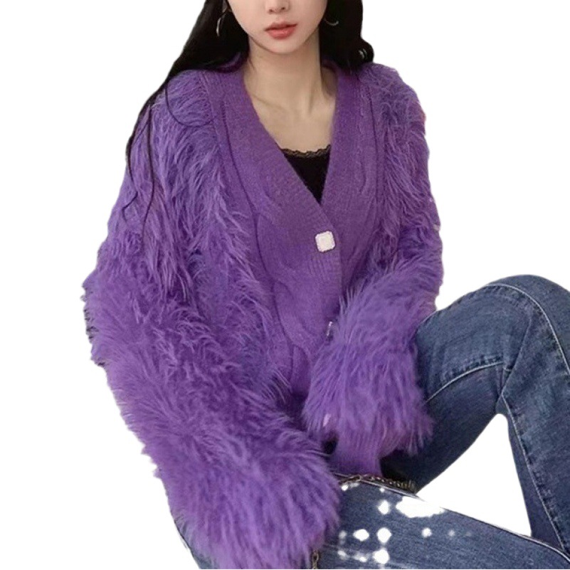 2023 otoño e invierno nuevo más tamaño estilo coreano perezoso Faux visón terciopelo punto cardigan