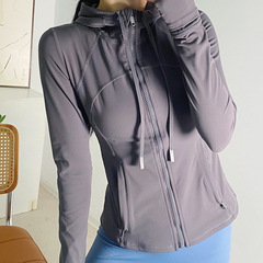 Women's Hooded Breathable Outdoor Running Fitness Yoga Double-Faced Fleece Open Cardigan Long-Sleeve Top