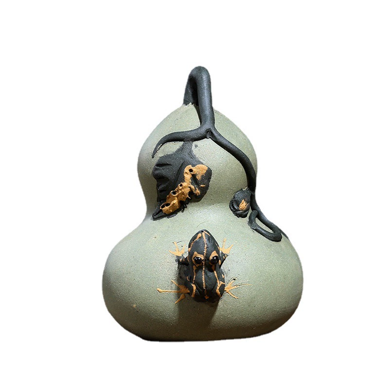 红春紫砂 Wholesale Yixing purple clay waterblasting frog watermelon tea pet gourd pumpkin vegetable fruit tea set decoration