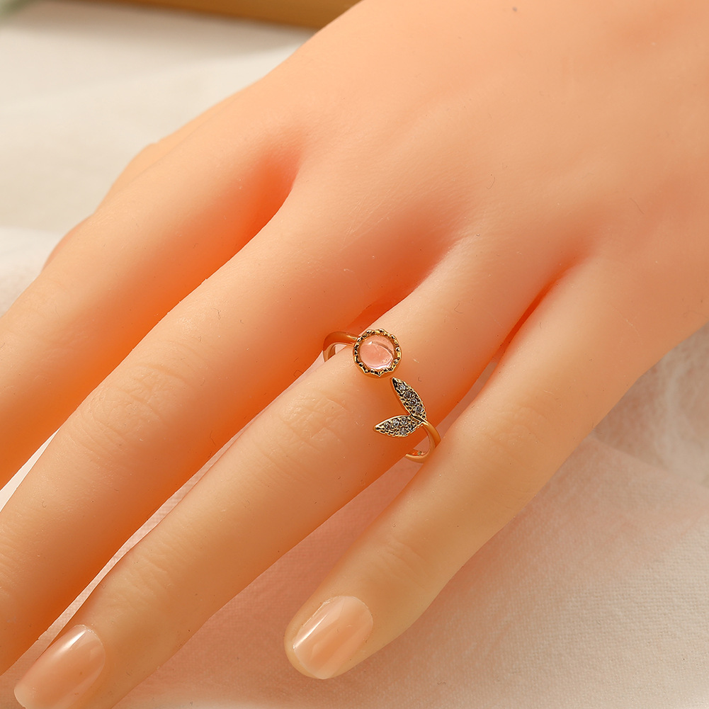 Simple Style Fish Tail Copper Gold Plated Zircon Open Ring