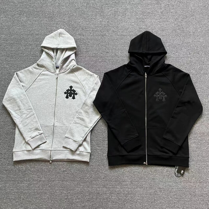 24ss年新款高品质Chrome Hearts 马蹄十字架连帽拉链卫衣工厂批发|undefined