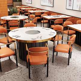 岩板火锅桌电磁炉一体圆桌一人一锅火锅店专用餐桌烤肉店桌子商用