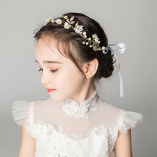 韓式簡約兒童禮服配飾女童發飾發箍花環頭飾花童女孩頭箍金色飾品