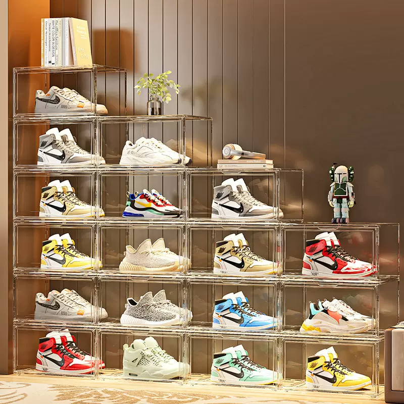 组装AJ鞋盒收纳盒透明鞋子存放盒收纳鞋墙鞋架鞋柜防氧化球鞋磁吸