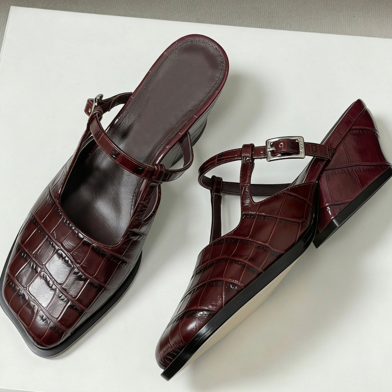 Women's Thick Sole Wedge Slippers With T-strap And Crocodile Print_voghion.com
