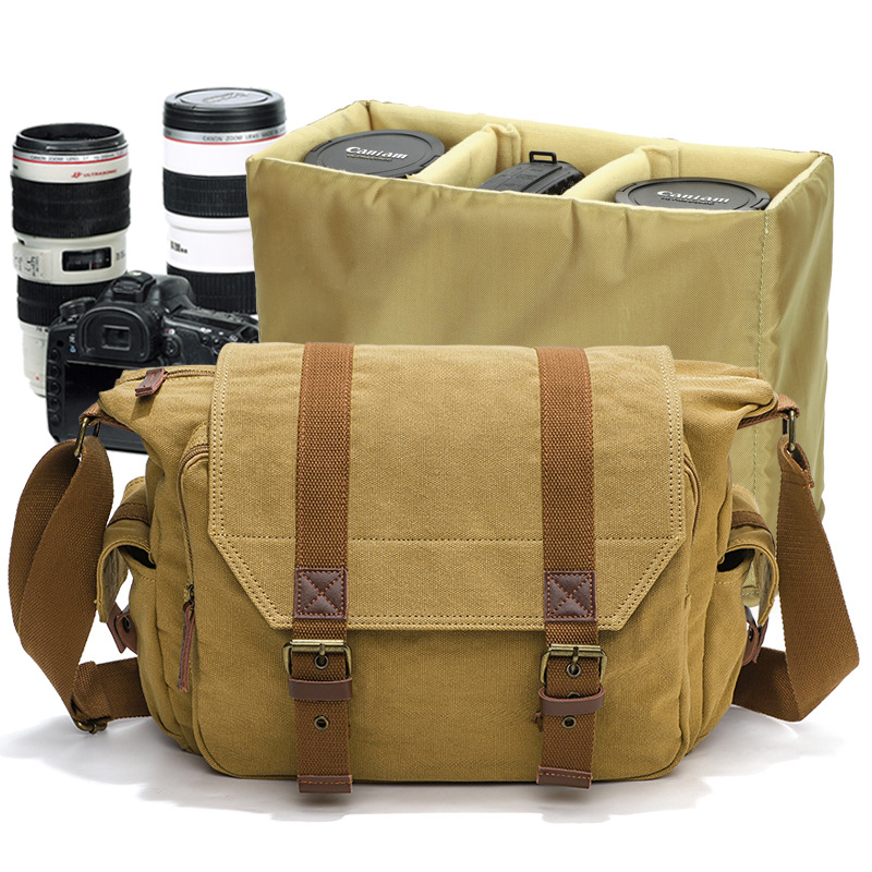 Cross-border SLR camera bag, outdoor casual canvas shoulder crossbody bag, digital liner bag, mirrorless camera bag