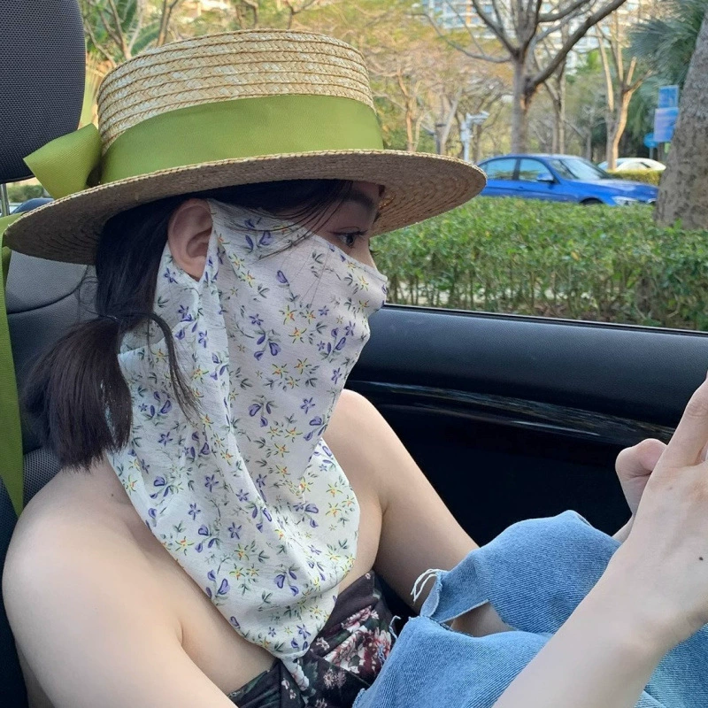 Новая маленькая летняя солнцезащитная маска с цветочным принтом, полнолицевая женская тонкая маска с защитой от УФ-лучей, вуаль, маска для защиты шеи