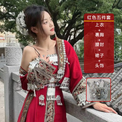 新しいミャオ族旅行写真撮影服セットエスニックガールレッド新しいステージミャオ族旅行写真撮影服