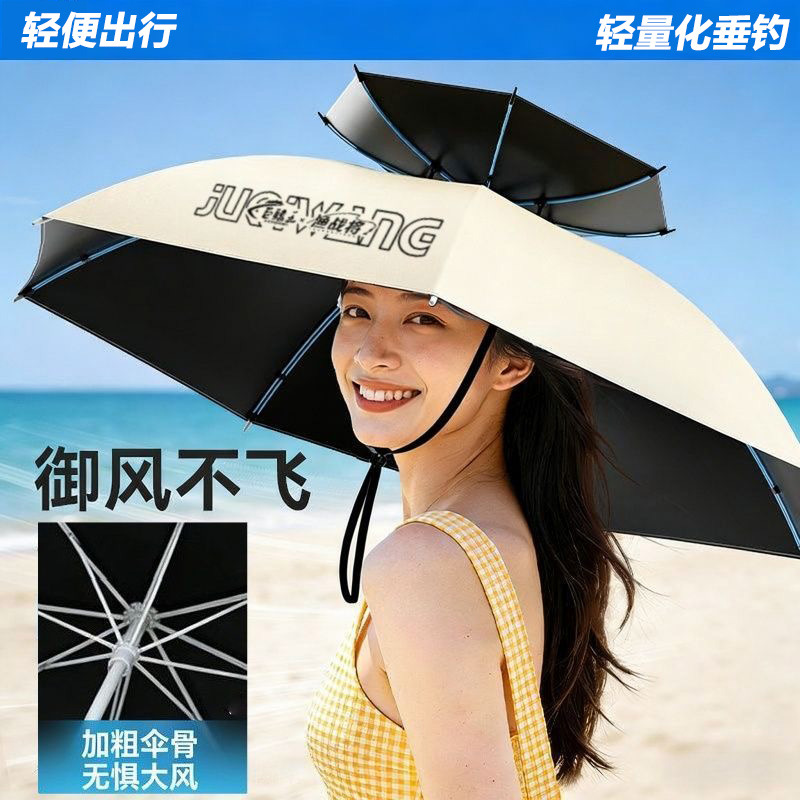 New head-mounted umbrella hat, sun protection, foldable, double-layer large sunshade umbrella for fishing, wholesale