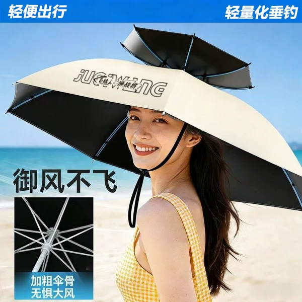 New head-mounted umbrella hat, sun protection, foldable, double-layer large sunshade umbrella for fishing, wholesale