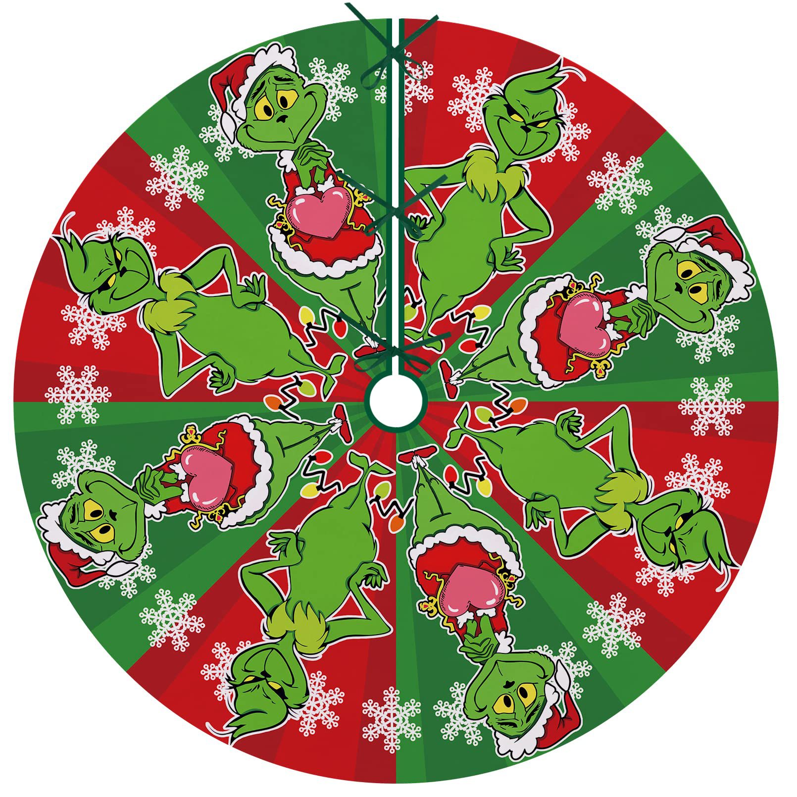 Nuevo árbol de Navidad falda verde piel extraño partido copo de nieve Grinch impreso franela árbol de Navidad diseño inferior piso mat