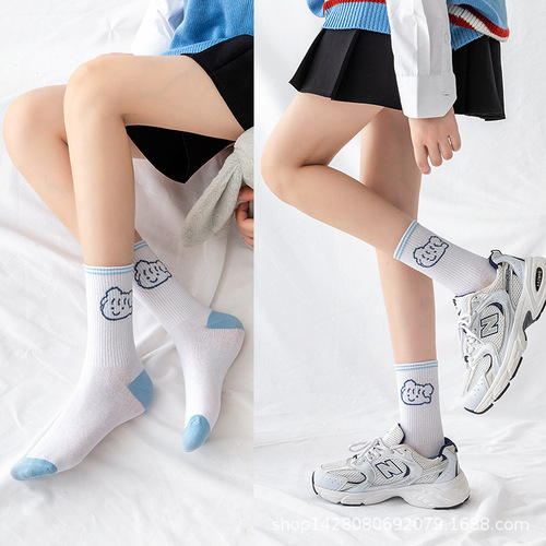 Cartoon Rabbit Ins Student Sports Wholesale Sweat Absorbent Spring and Autumn Cross-border Trade Women's Medium Calf Socks