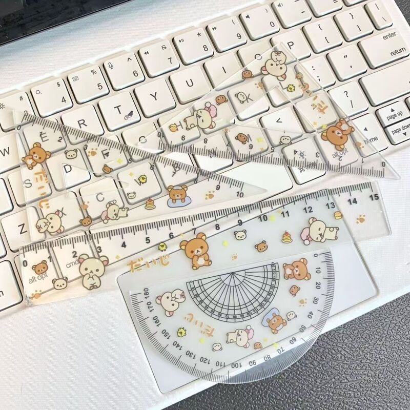 新款可爱轻松熊套尺古早味卡通直尺尺子四件套学生文具测量工具礼|undefined