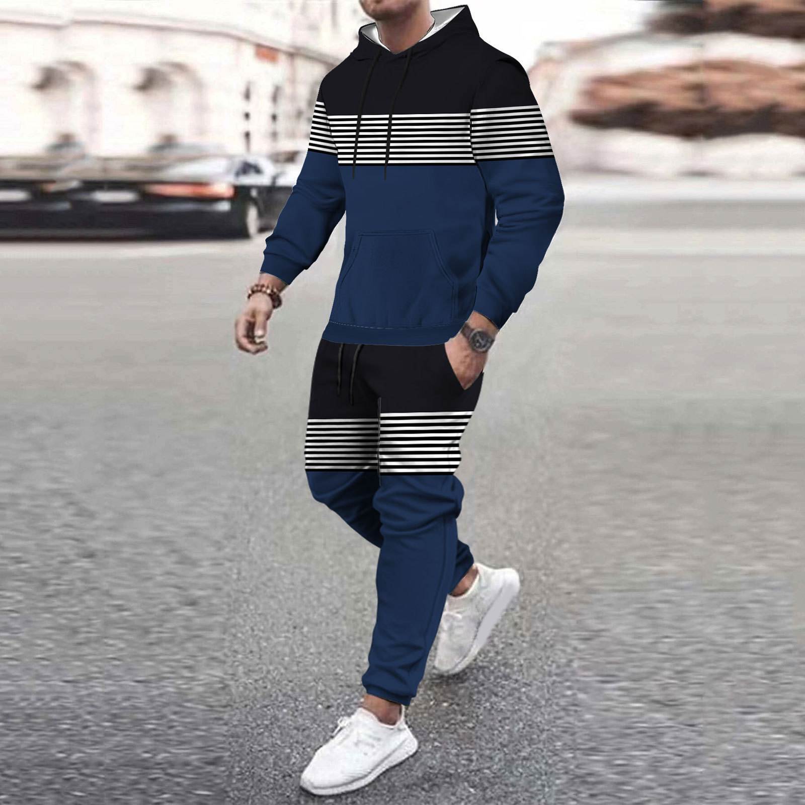 Traje deportivo básico simple de todo fósforo, pantalones de suéter con capucha sueltos y cómodos de otoño para hombres, MC11-ML1