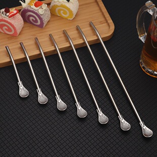 Cross-border Amazon car cup straw spoon stainless steel filter straw spoon dual-purpose mixed wine juice scented tea stirring