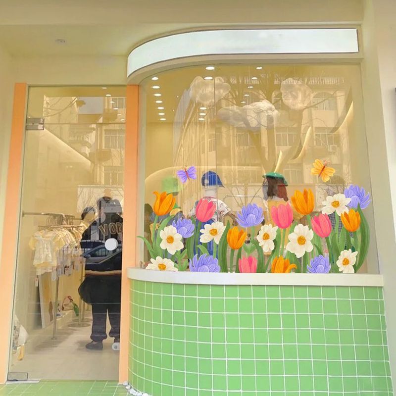 インスタイルの新鮮な花のステッカー衣料品店ミルクティーレストランショップガラス窓ガラスドアステッカー装飾|undefined