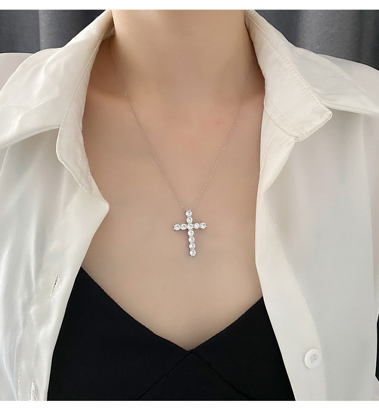 Fashion Cross Copper Inlay Zircon Pendant Necklace 1 Piece