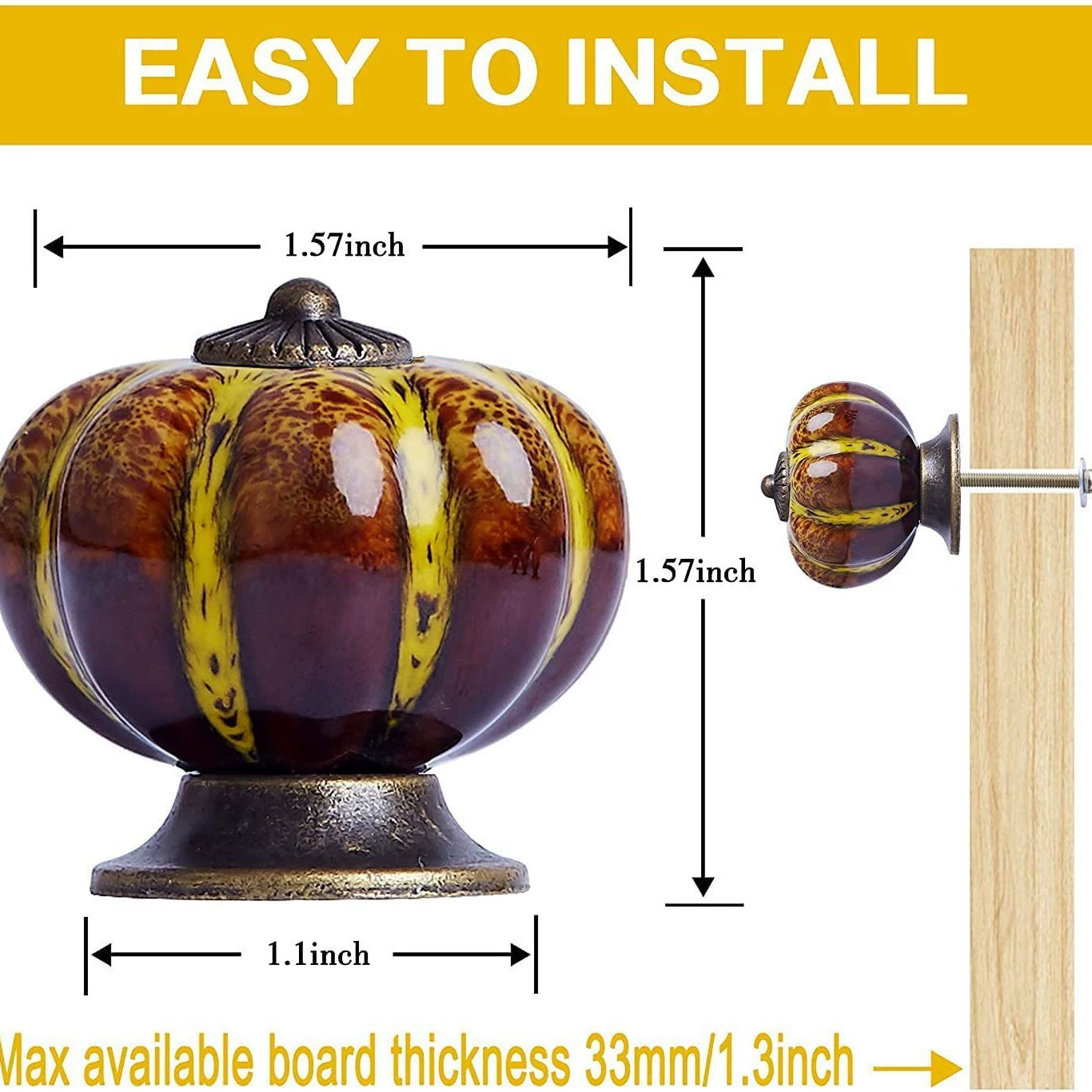 Cross-border Amazon Cabinet Pumpkin Shape Ceramic Handle Retro Cabinet Drawer American Handle