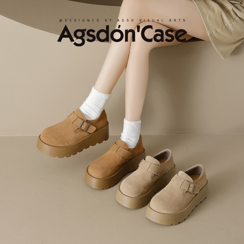 Zapatos de Dengbo Ken de la mujer 2026 nueva primavera de terciopelo todo incluido con suela gruesa de un solo pie zapatos casuales de cuero pequeño