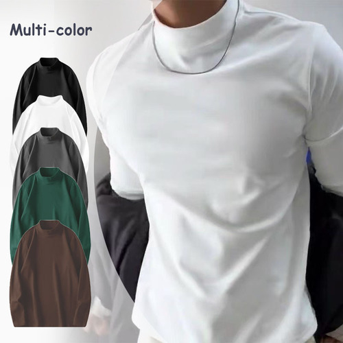 Autumn and winter new men's bottoming shirt, velvet mid-neck, polished hair, slim inner, long-sleeved, warm top, comfortable