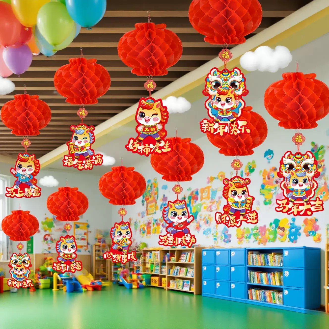 2026新款新年小灯笼马年喜庆蜂窝红纸灯笼过年商场气氛挂饰装饰